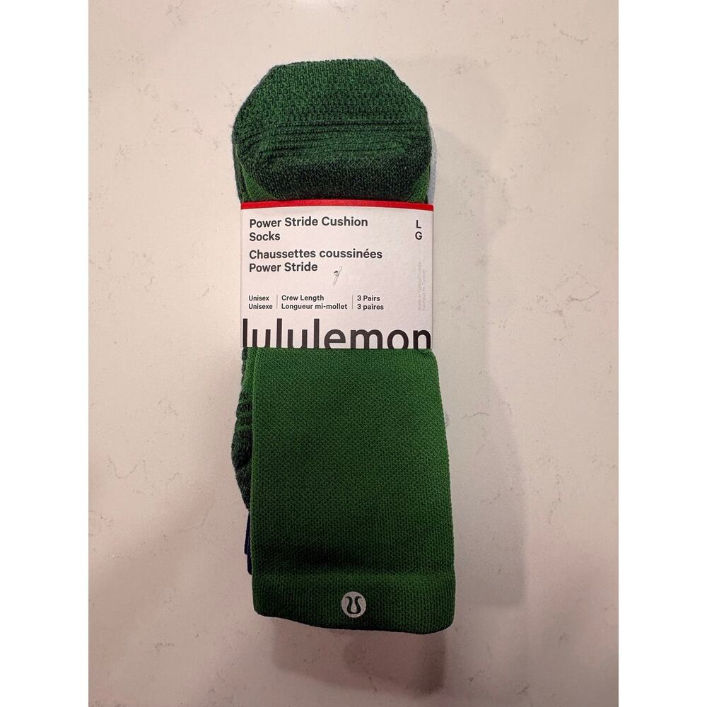 NWT Lululemon Power Stride Cushion Socks- Crew Length- 3 pairs - Sz L - $48 MSRP